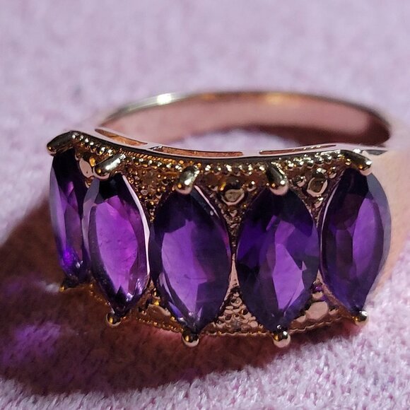 JTV Amethyst Diamond 18K Rose Gold Over Silver Ring - Picture 1 of 7